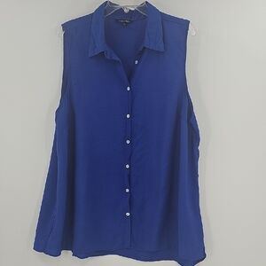 Roz & Ali Royal Blue Sleeveless Button-Down Shirt Size 3X